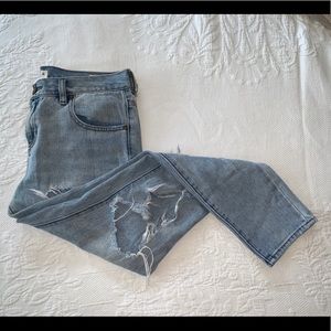 Light wash distressed boyfriend jeans